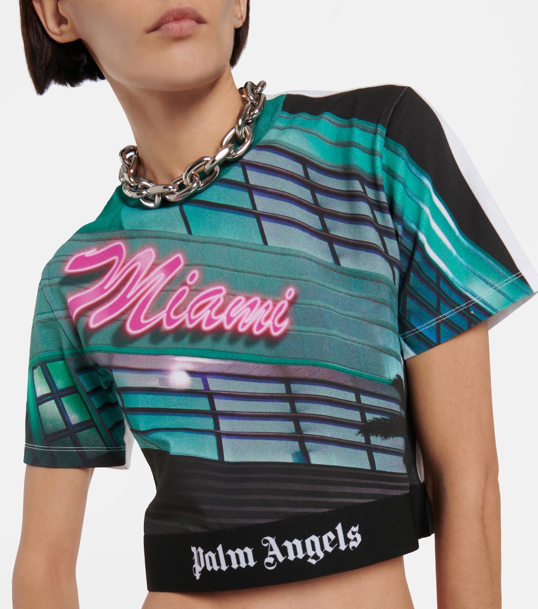 Printed cropped cotton T-shirt | Palm Angels