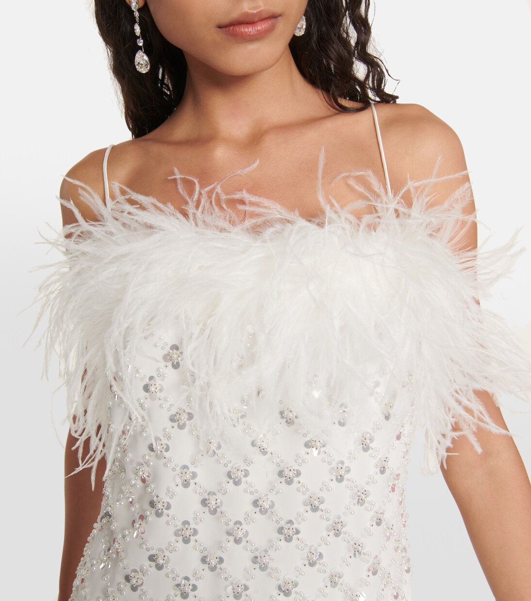 Feather-trimmed embellished minidress | Rebecca Vallance