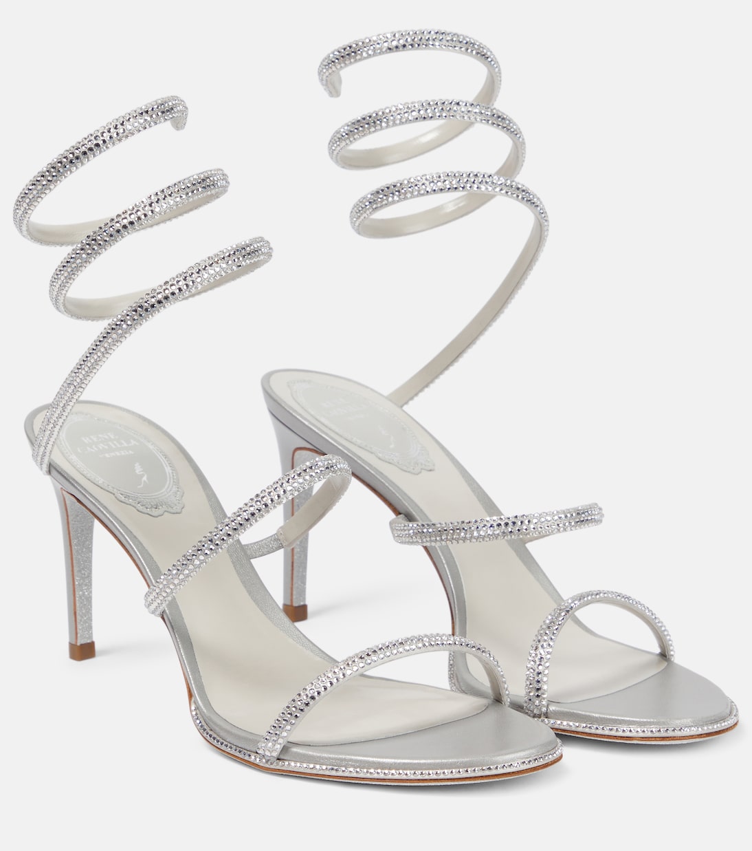 Cleo embellished satin sandals in silver Rene Caovilla Mytheresa