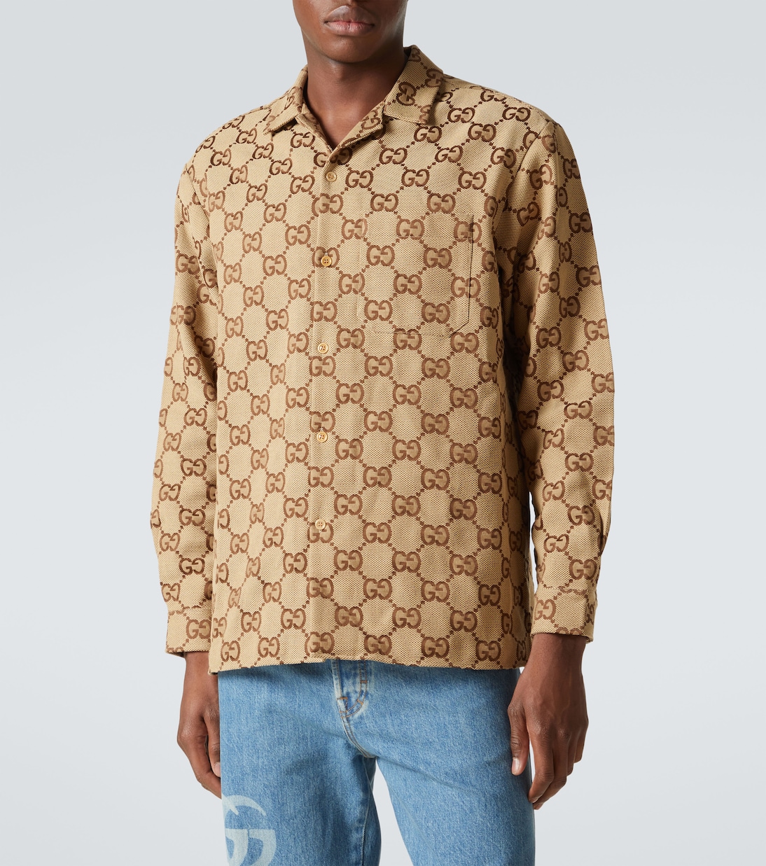 Maxi GG jacquard canvas shirt in beige Gucci Mytheresa