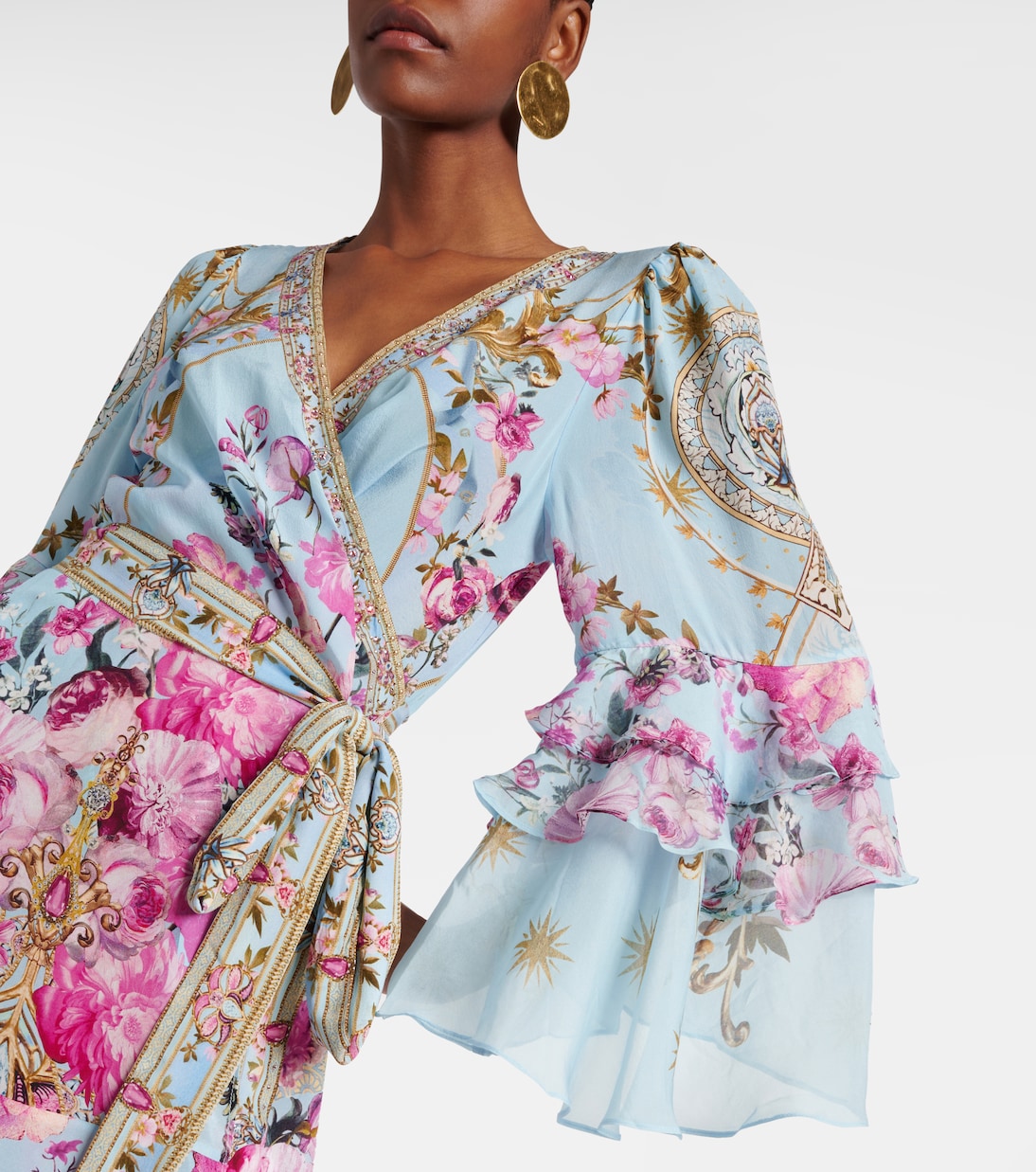 Verziertes Wickelkleid aus Crêpe | Camilla