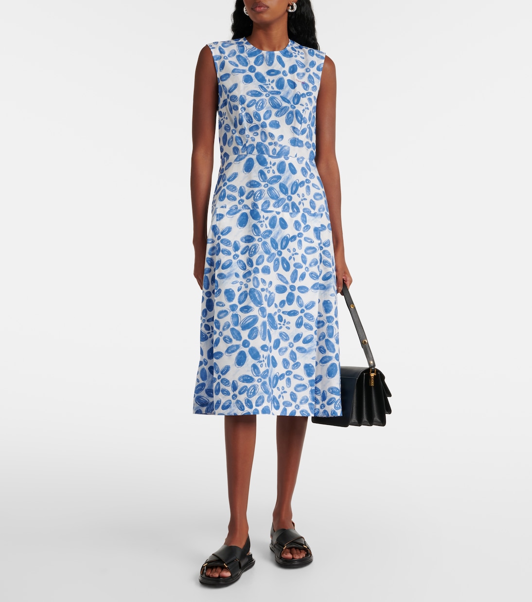 Abito midi in cotone con stampa | Marni