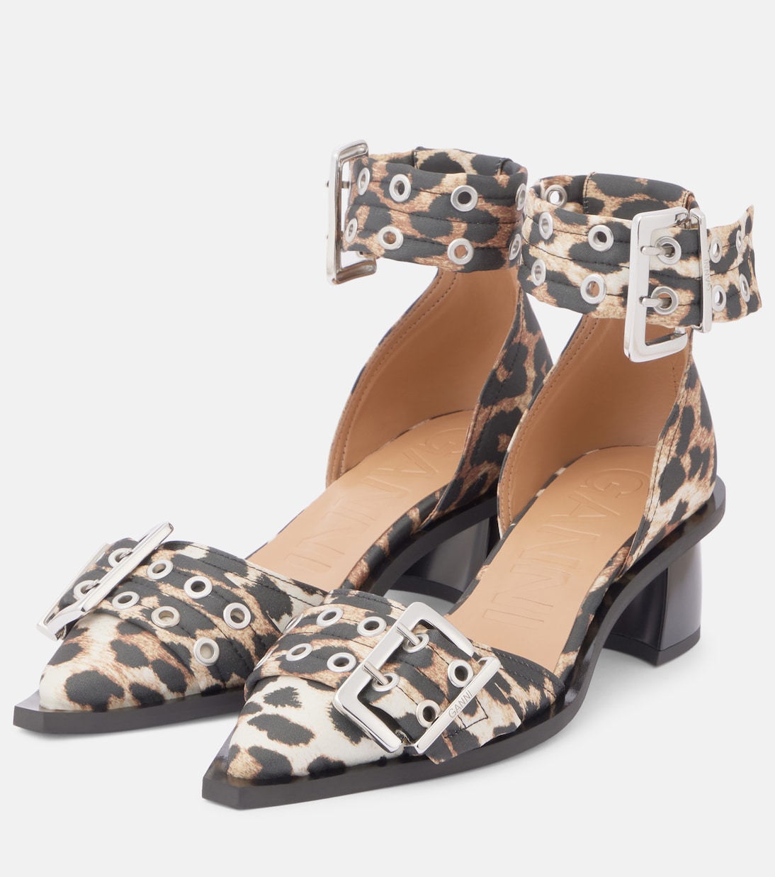Leopard-print satin pumps | Ganni