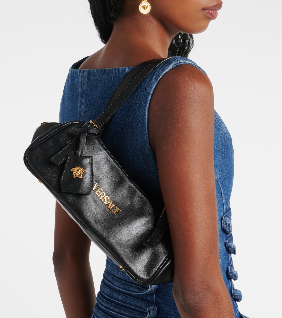 Sac Tag Bowling Medium en cuir | Versace