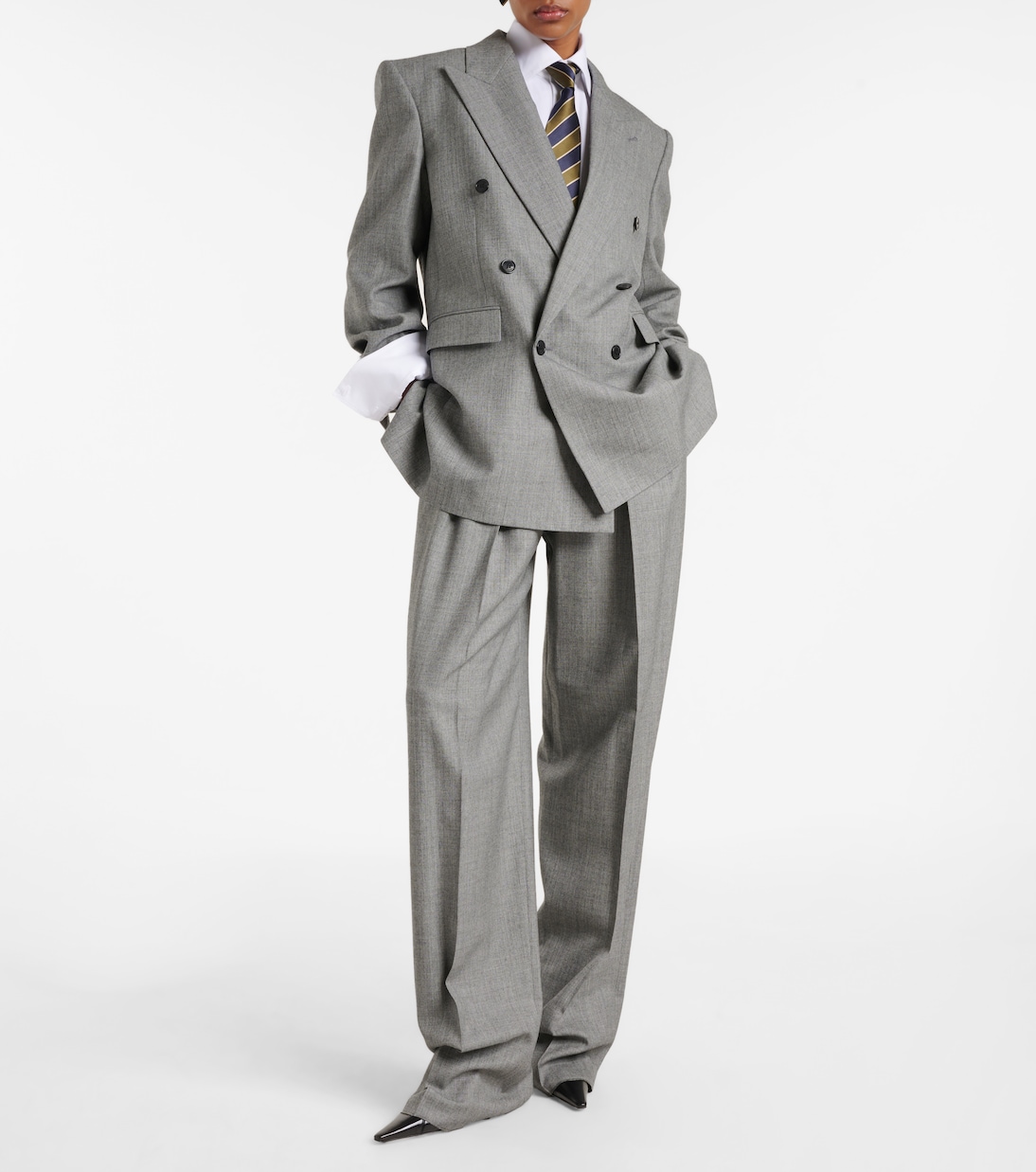 Weite High-Rise-Hose aus Woll-Twill | Saint Laurent