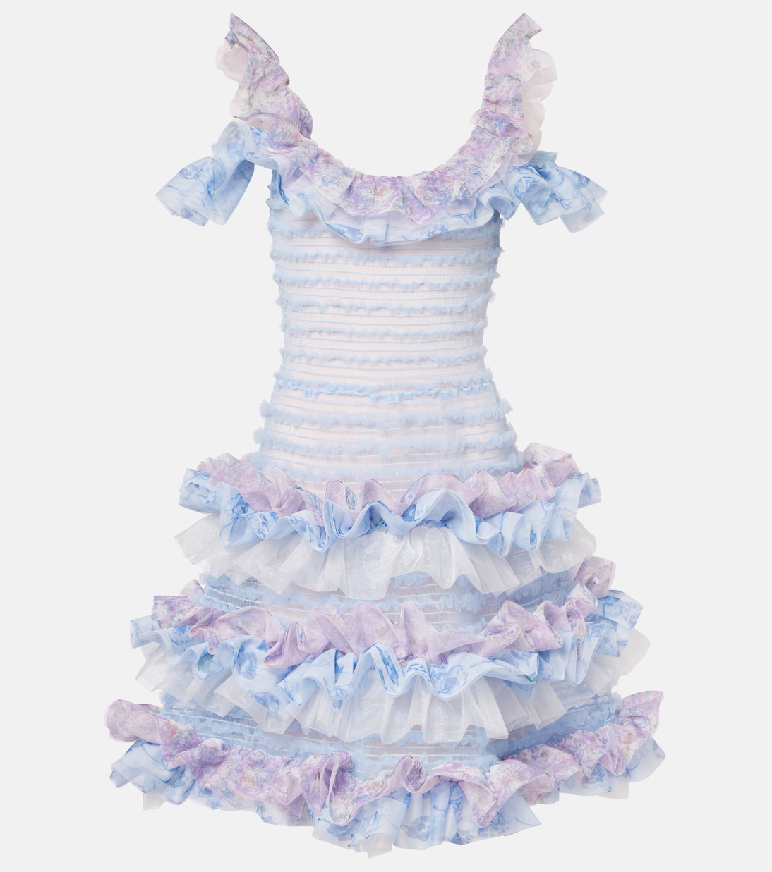 Printed smocked ruffled minidress | Susan Fang