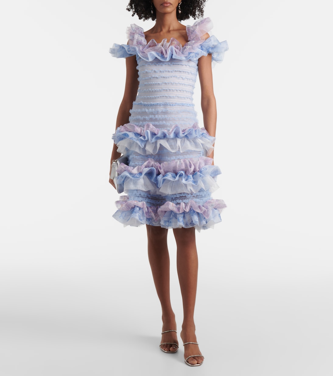 Printed smocked ruffled minidress | Susan Fang