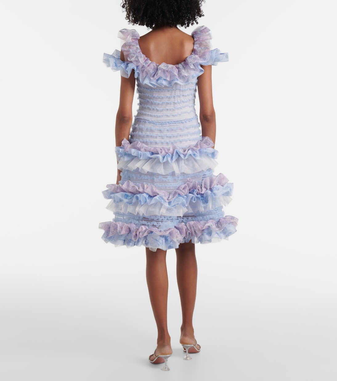 Printed smocked ruffled minidress | Susan Fang