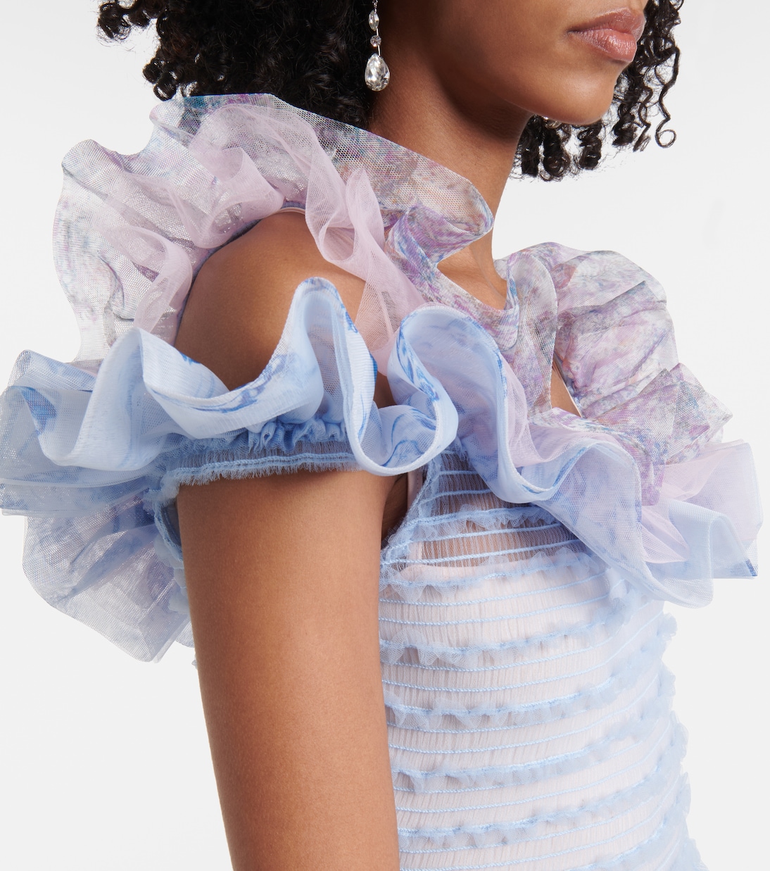 Printed smocked ruffled minidress | Susan Fang