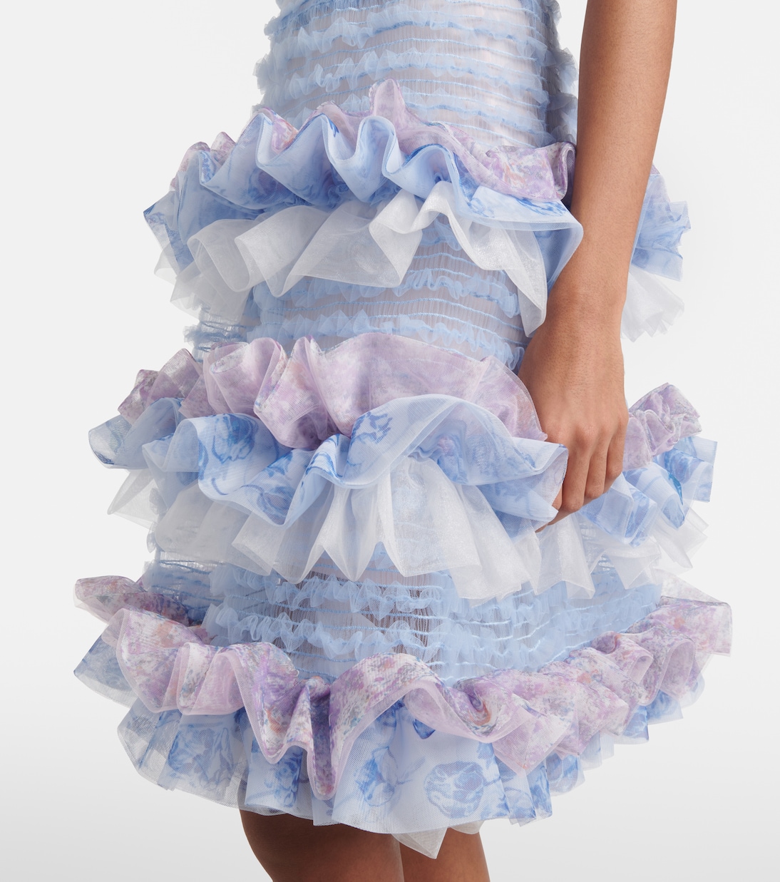 Printed smocked ruffled minidress | Susan Fang