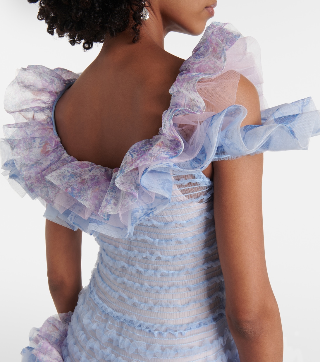 Printed smocked ruffled minidress | Susan Fang