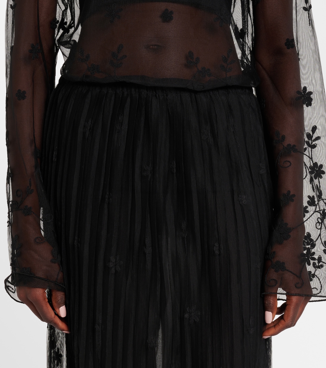 Falda midi plisada de tul bordada | Toteme