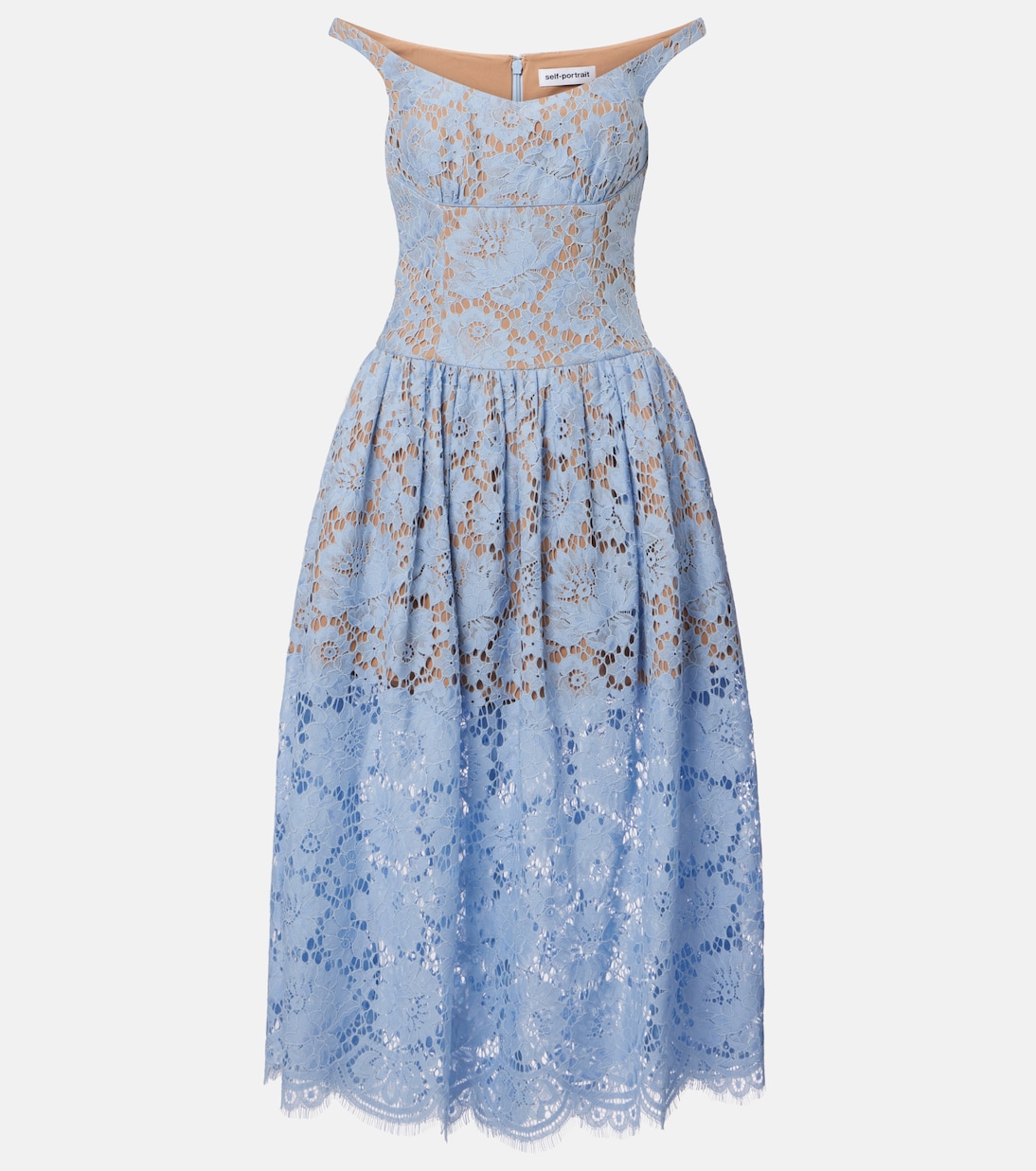 Gathered lace midi dress | Self-Portrait