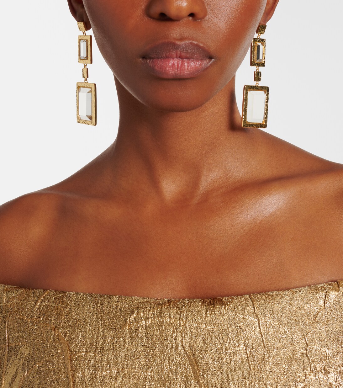 Embellished gold-plated drop earrings | Rebecca Vallance