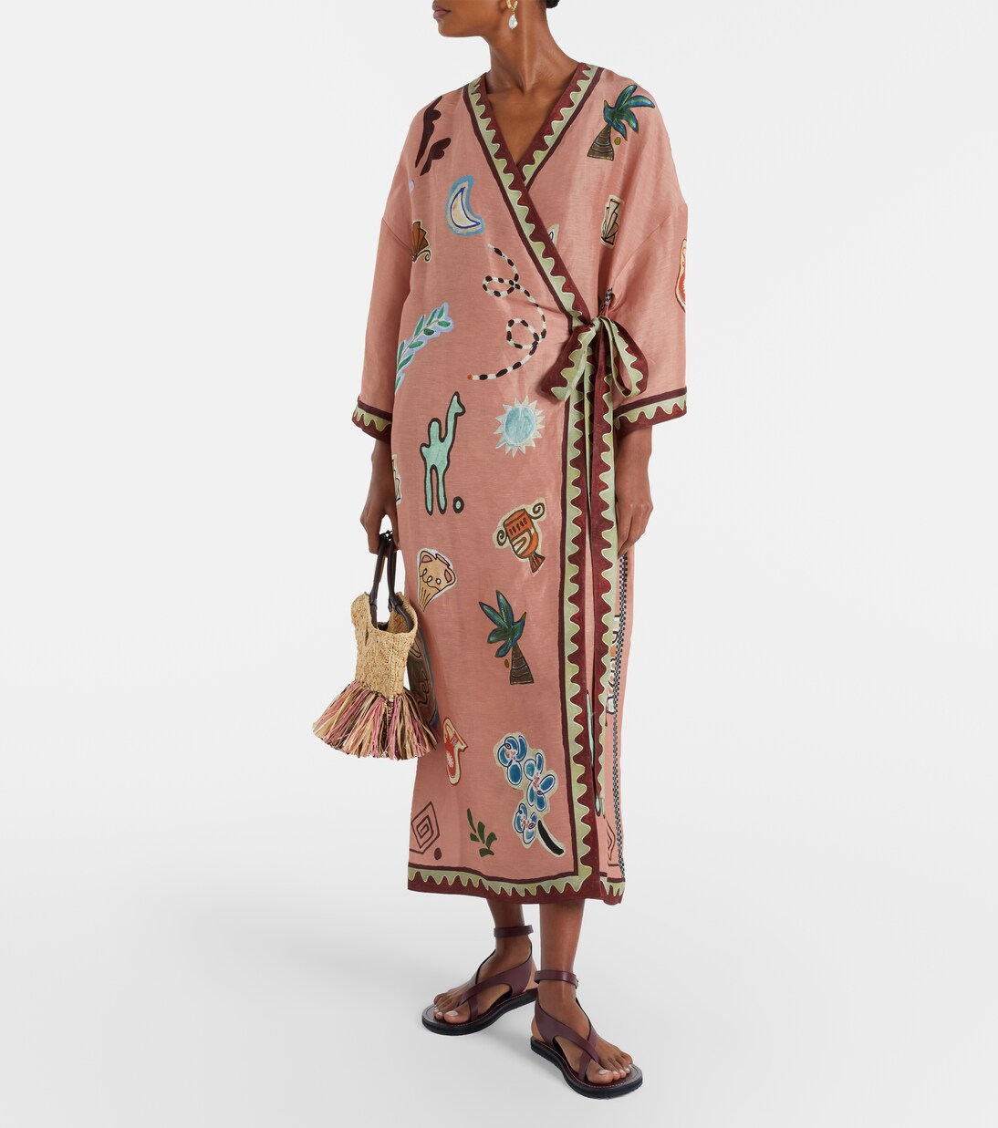 Linen and silk-blend wrap midi dress | Alémais