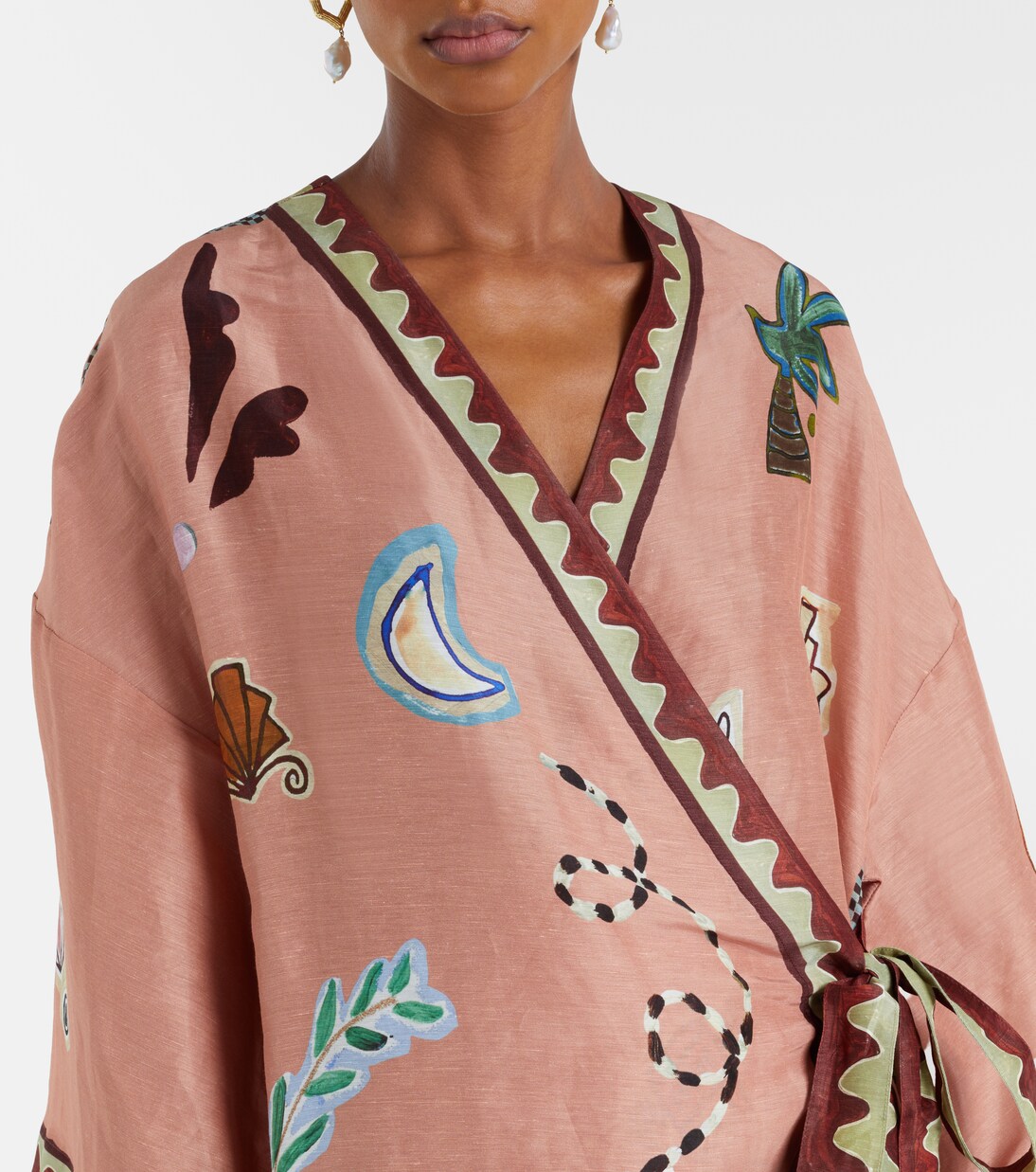 Linen and silk-blend wrap midi dress | Alémais