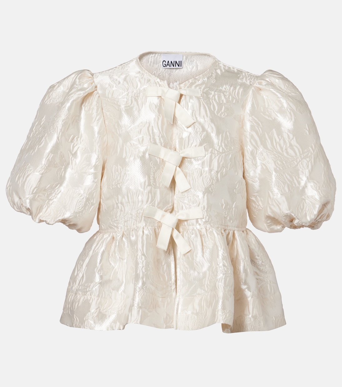 Peplum satin jacquard blouse | Ganni