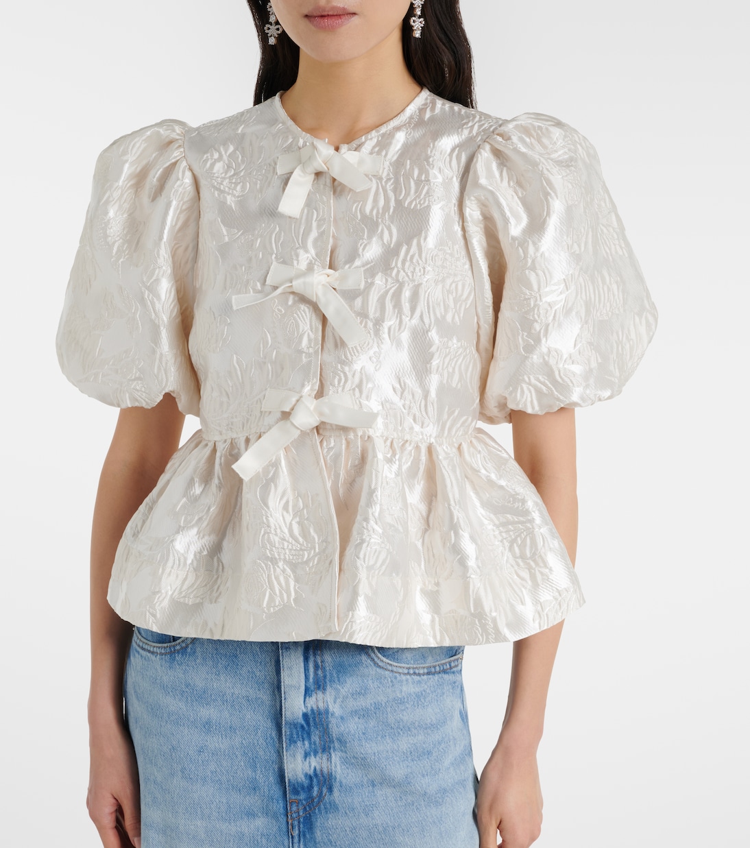 Peplum satin jacquard blouse | Ganni