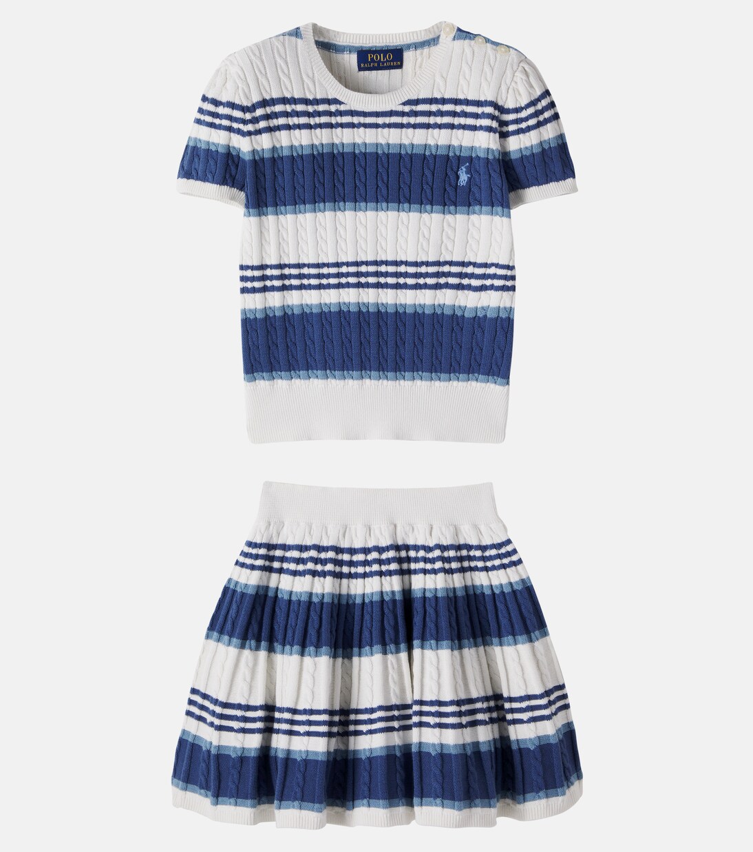Cable-knit striped cotton sweater and skirt set | Polo Ralph Lauren Kids