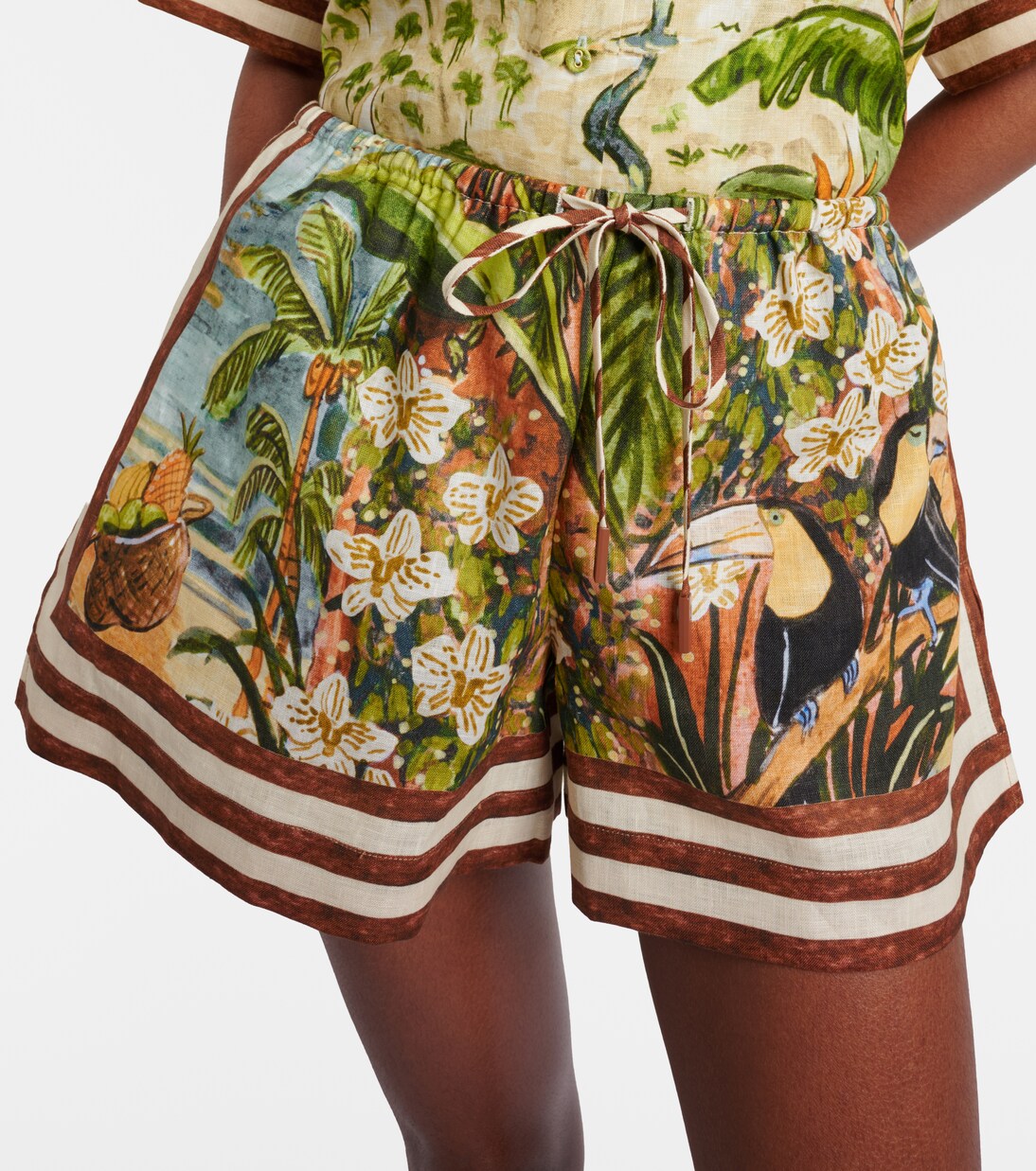 Toucan Tango printed linen shorts | Alémais