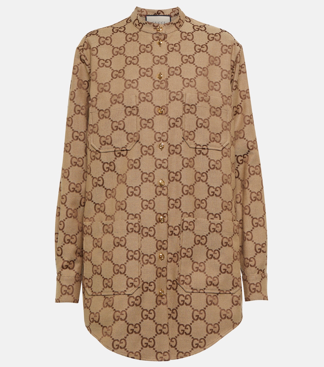 GG cotton blend canvas shirt in brown Gucci Mytheresa