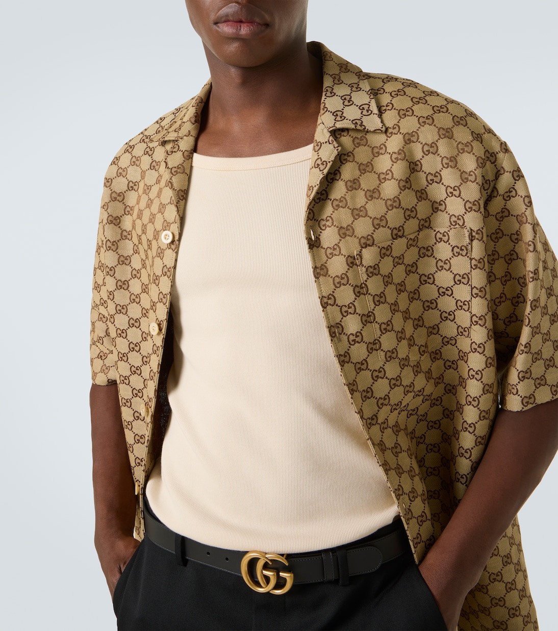 GG jacquard linen blend shirt in beige Gucci Mytheresa