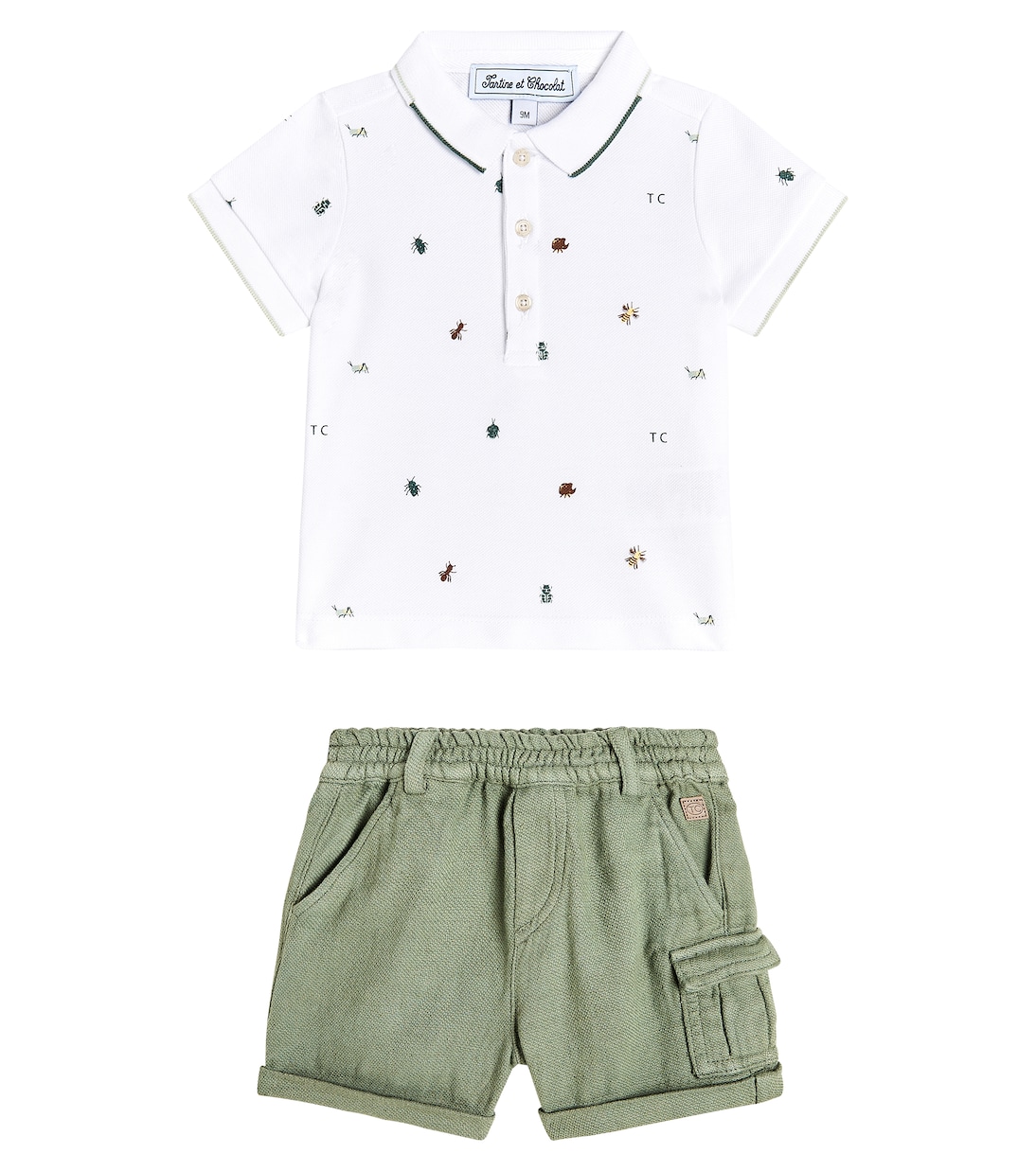 Embroidered cotton polo shirt and shorts set | Tartine et Chocolat
