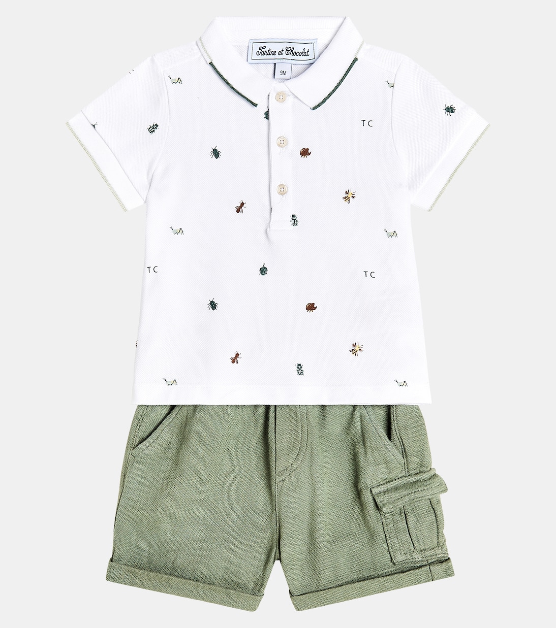 Embroidered cotton polo shirt and shorts set | Tartine et Chocolat