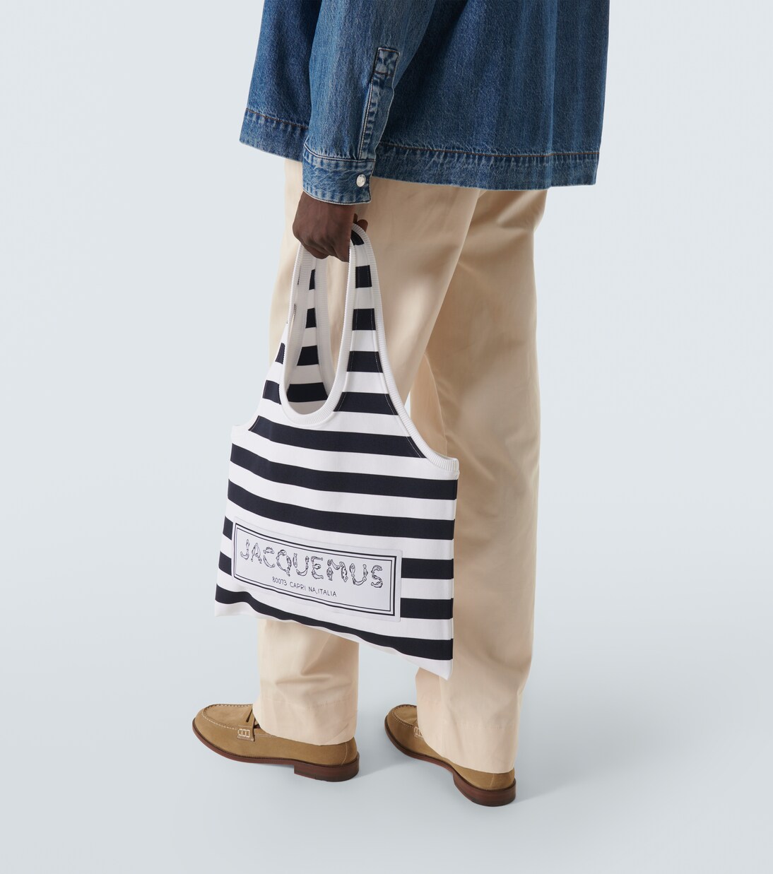 関税送料無【JACQUEMUS】Marcel トートバッグ ストライプ Marcel striped tote bag in blue - Jacquemus | Mytheresa