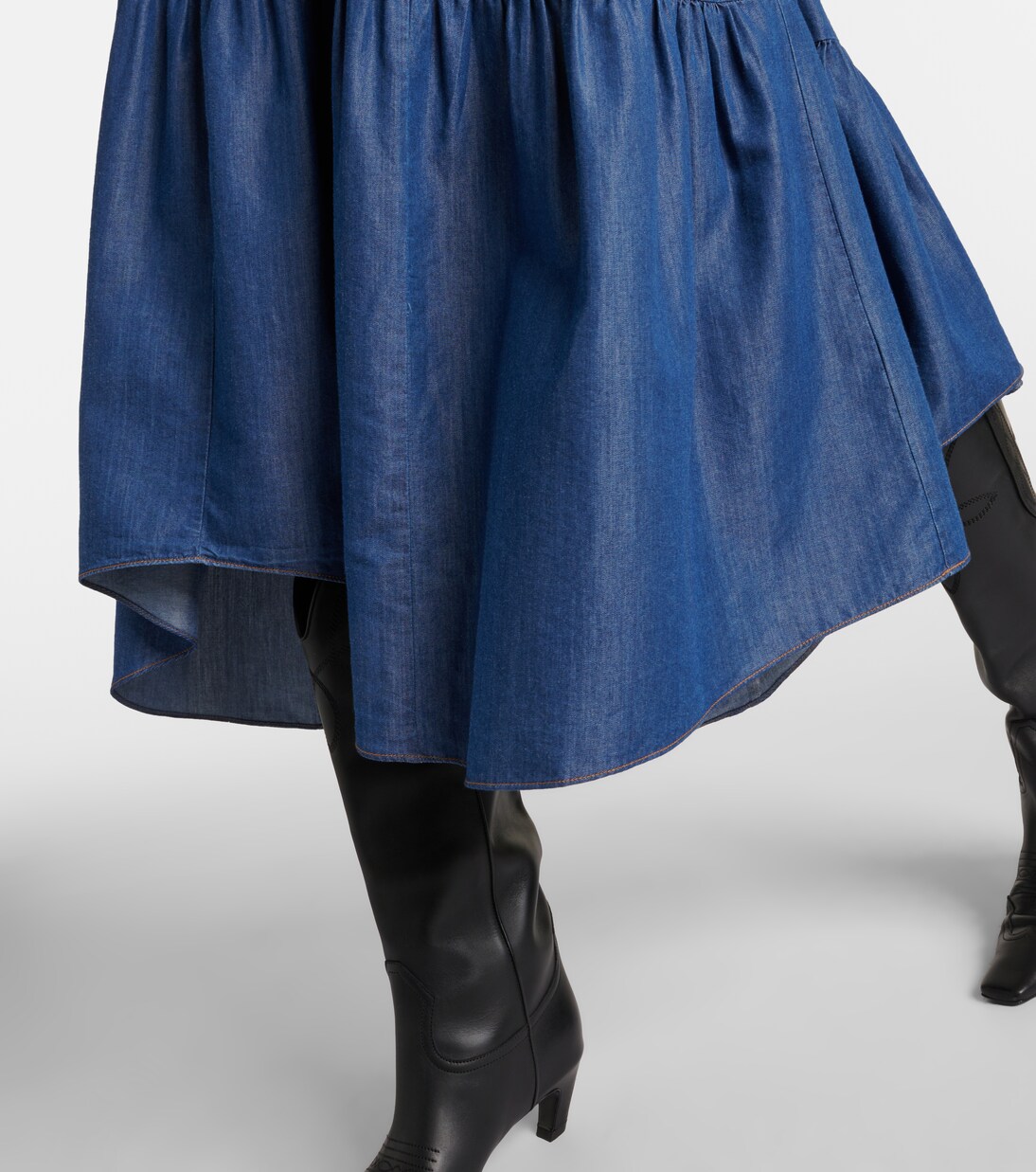 Gathered tiered denim midi dress | Frame