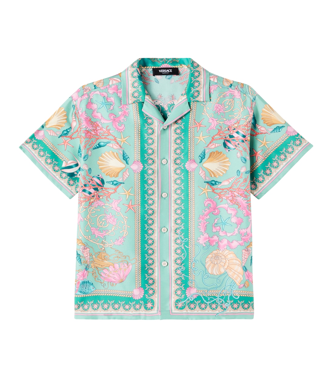 Underwater Barocco 실크 트윌 셔츠 | Versace Kids