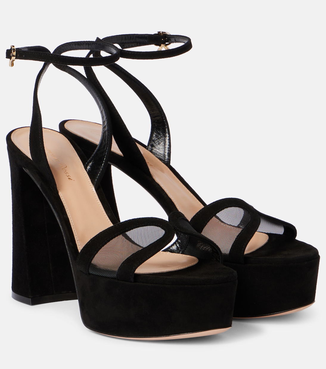 Plateausandalen aus Samt und Mesh  | Gianvito Rossi