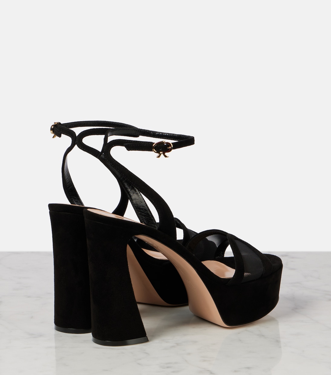 Plateausandalen aus Samt und Mesh  | Gianvito Rossi