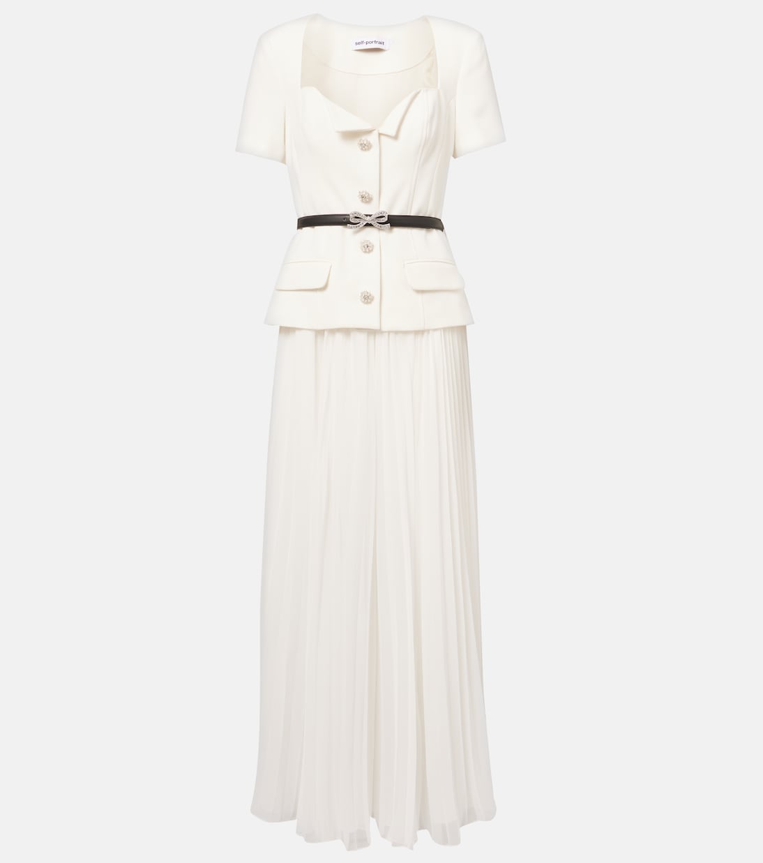 Belted plissé crêpe maxi dress | Self-Portrait