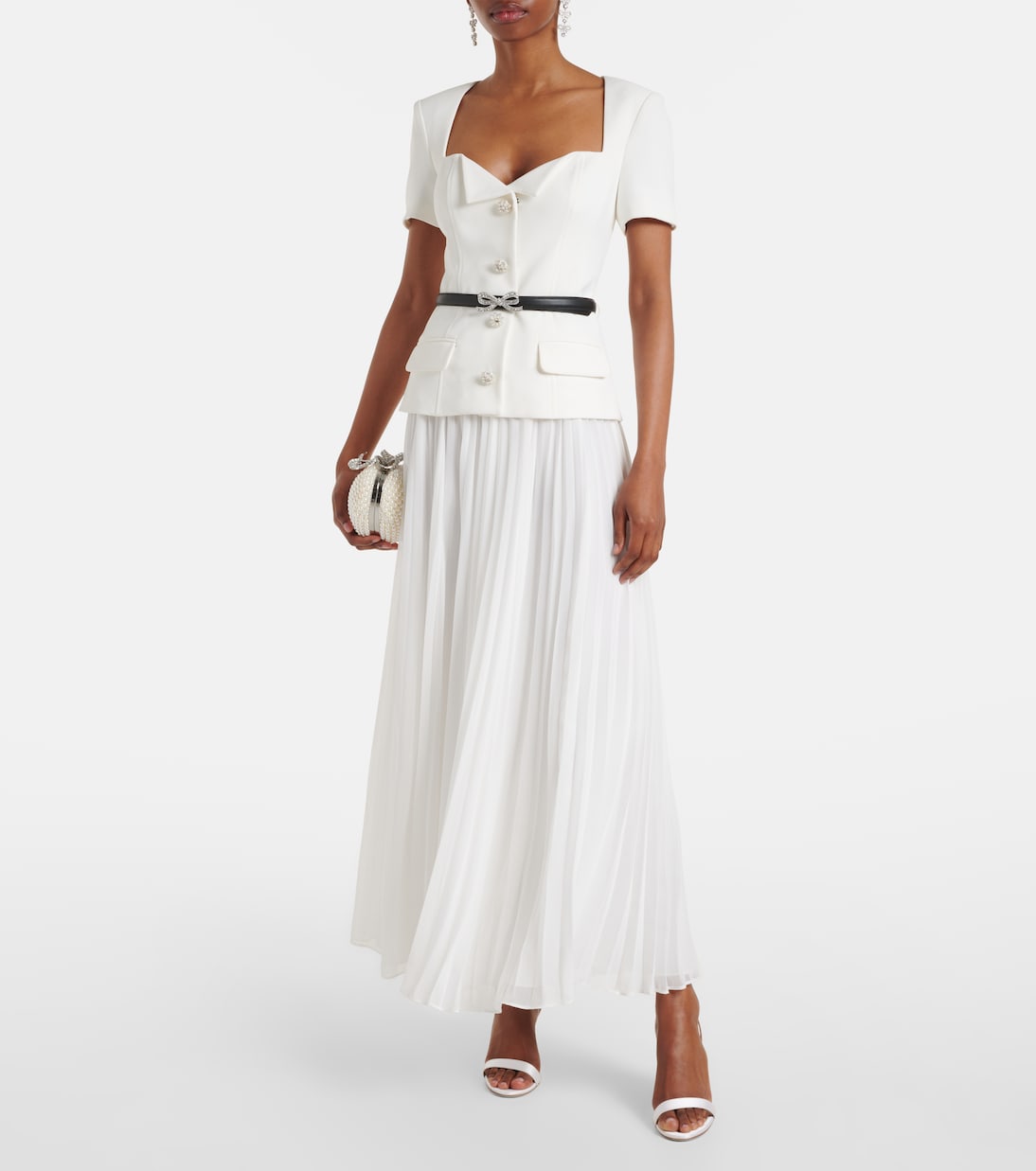 Belted plissé crêpe maxi dress | Self-Portrait