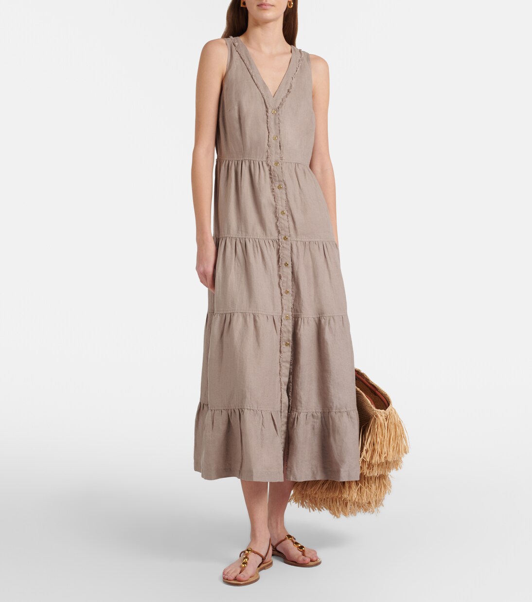 Zakynthos tiered linen midi dress | Heidi Klein