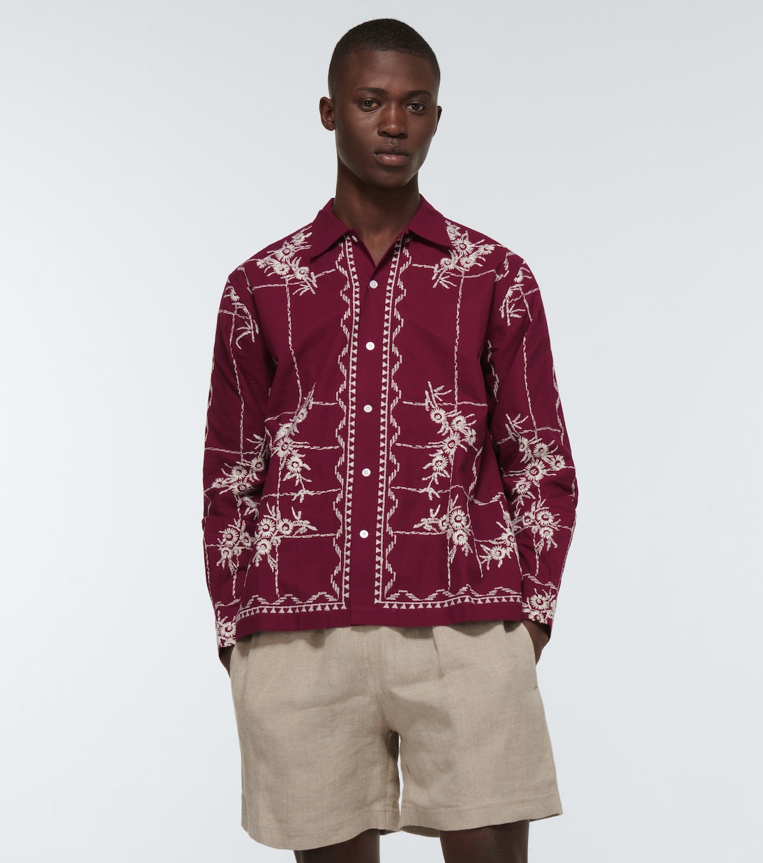 Camisa Bordeaux Trellis de algodón | Bode