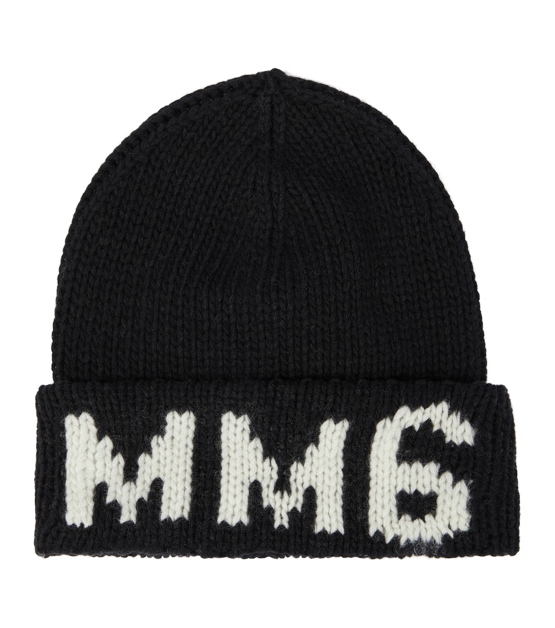Logo jacquard wool-blend beanie in black - MM 6 Maison