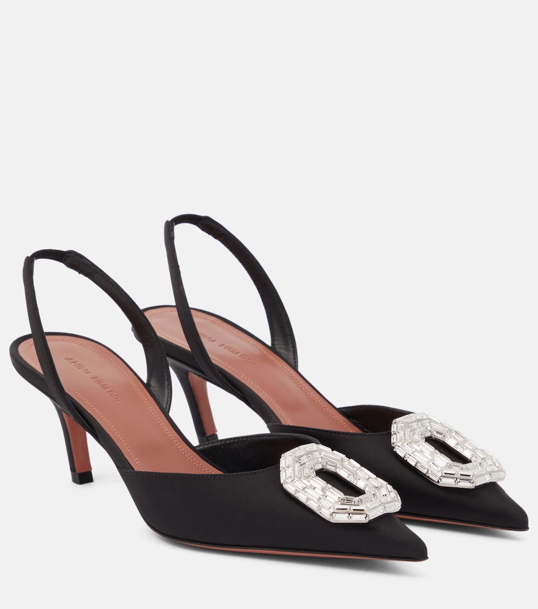 Verzierte Slingback-Pumps Camelia aus Satin | Amina Muaddi