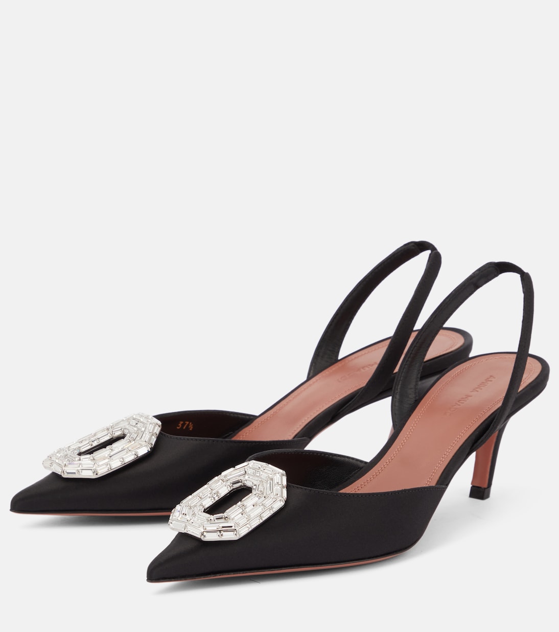 Verzierte Slingback-Pumps Camelia aus Satin | Amina Muaddi