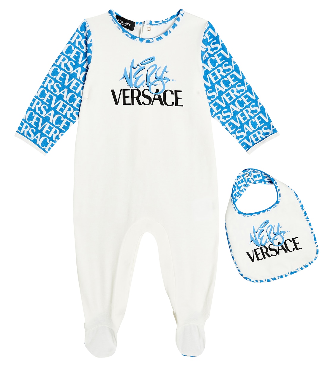 Baby cotton-blend printed onesie and bib set | Versace Kids