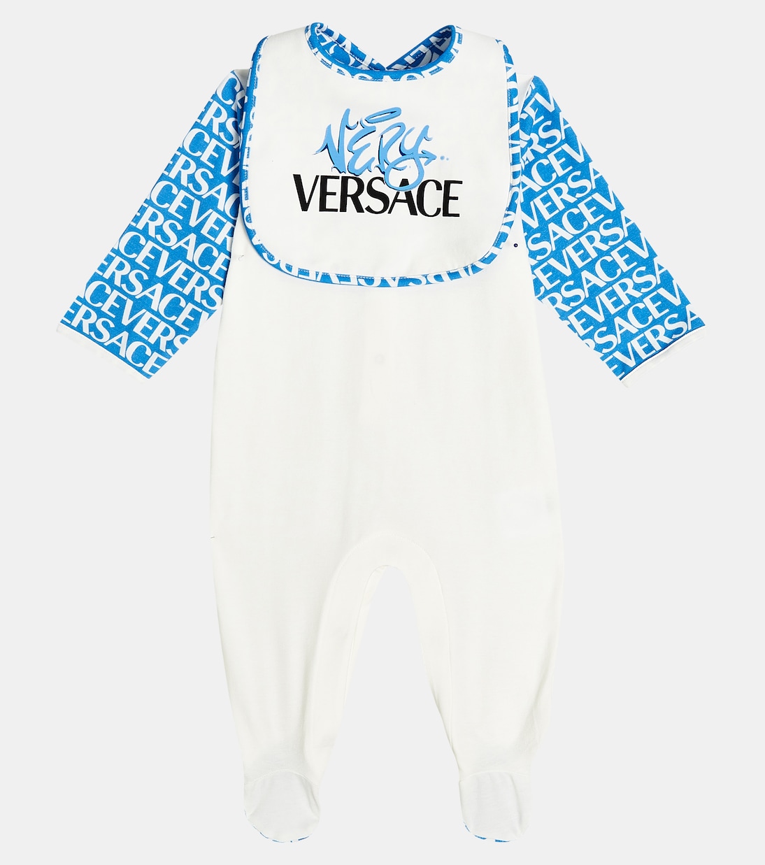 Baby cotton-blend printed onesie and bib set | Versace Kids
