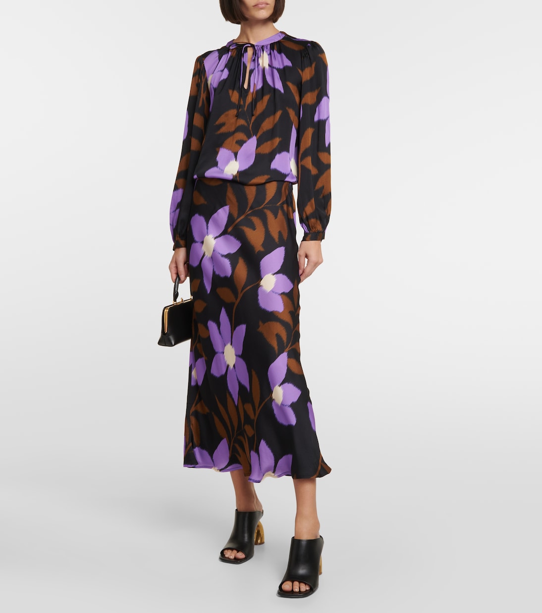 Gonna midi Kaiya in raso con stampa | Velvet