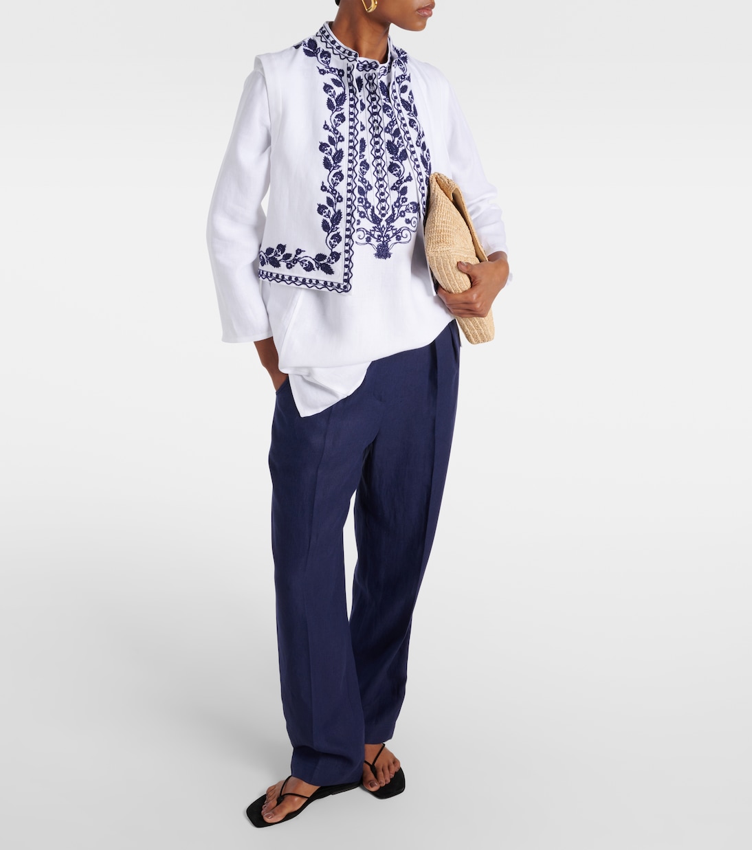 Bestickter Kaftan Sophia aus Leinen | Loro Piana