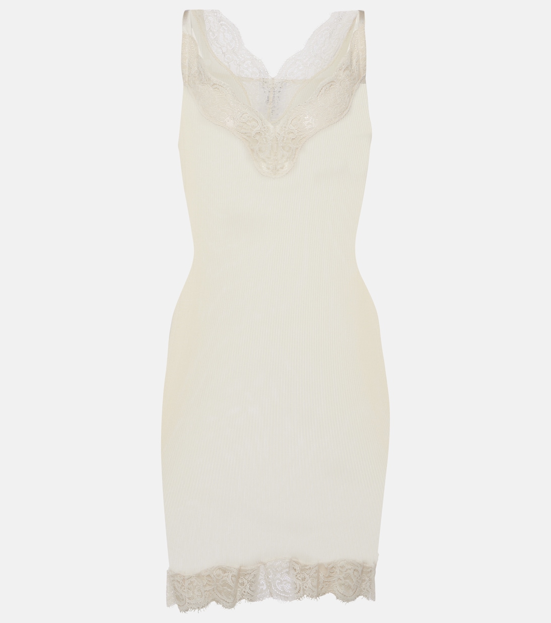 Vestido corto de seda con encaje | Saint Laurent