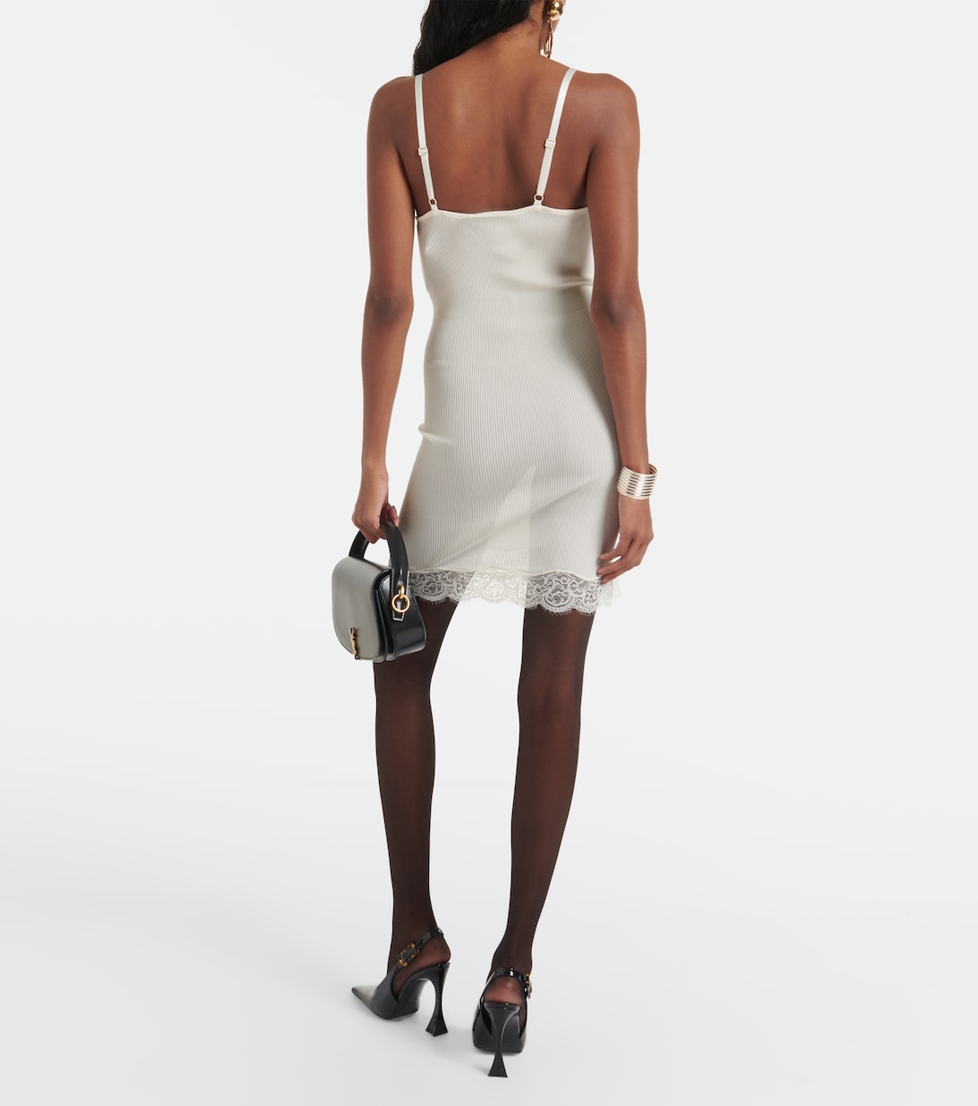 Vestido corto de seda con encaje | Saint Laurent