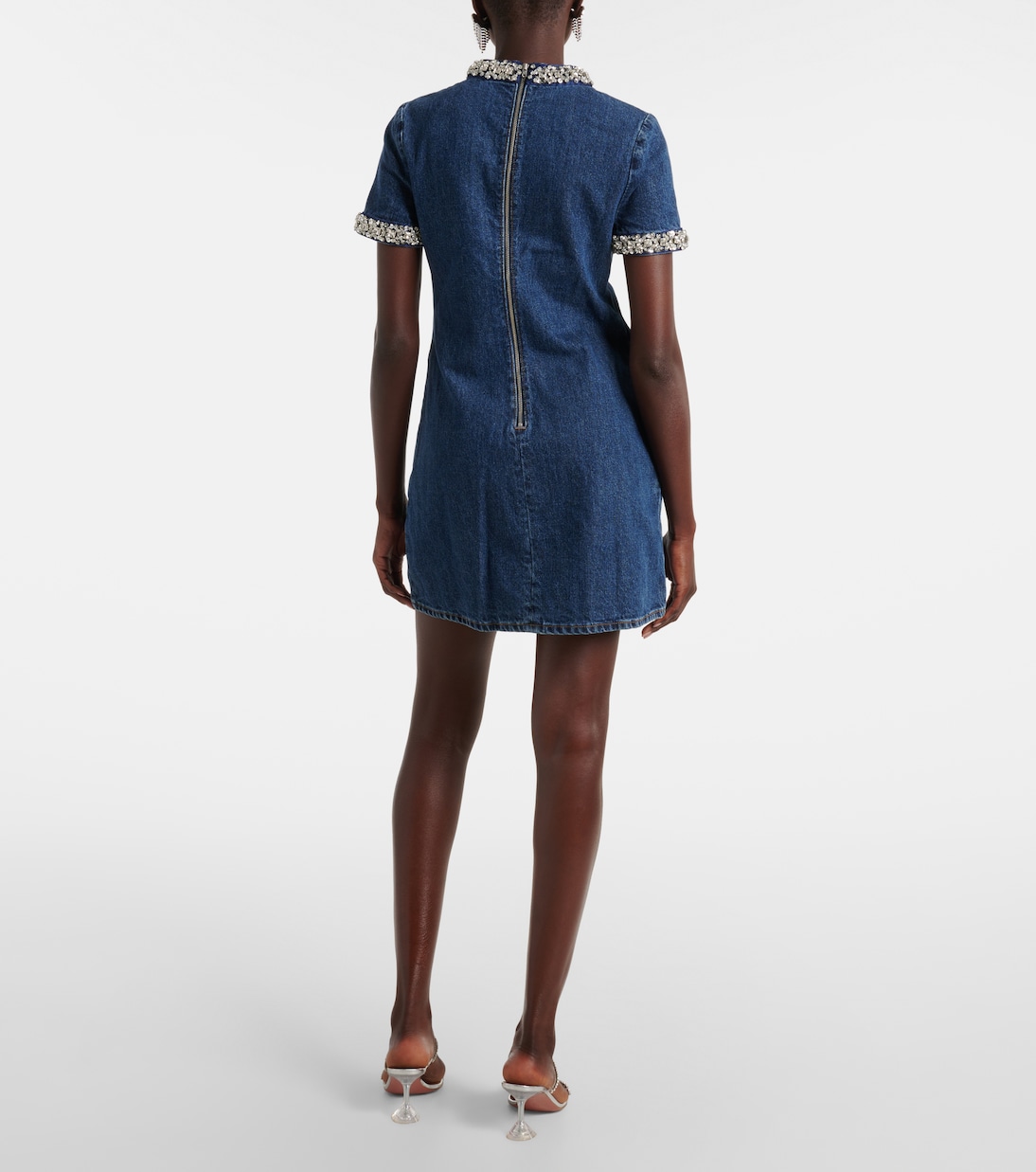Abito corto in denim con cristalli | Self-Portrait