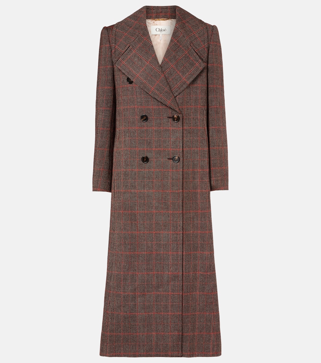 Checked double-breasted virgin wool coat | Chloé