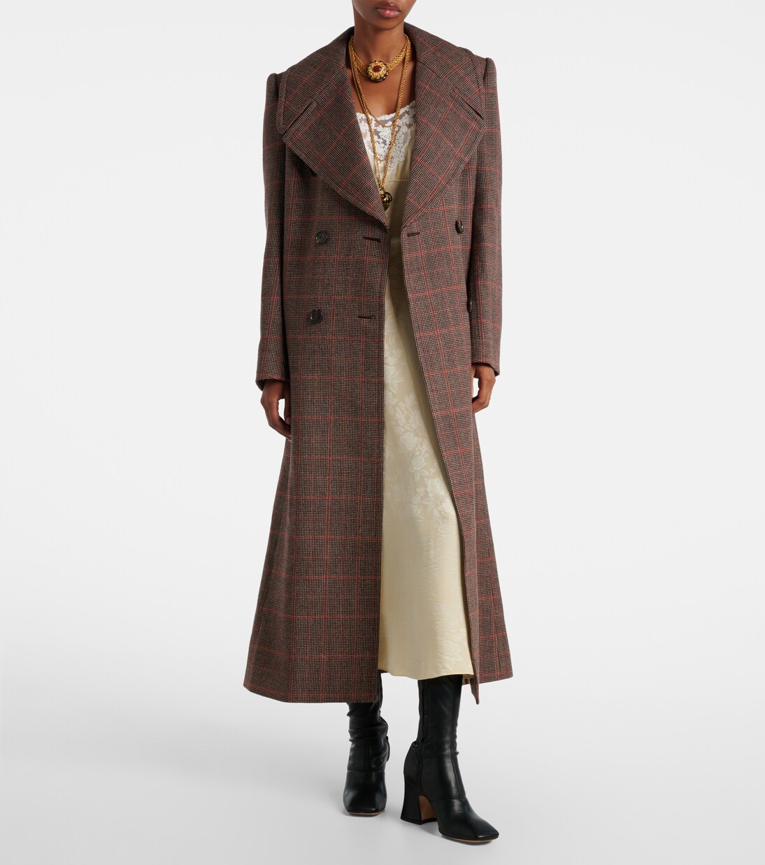 Checked double-breasted virgin wool coat | Chloé