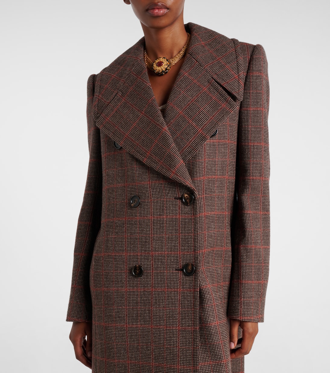 Checked double-breasted virgin wool coat | Chloé